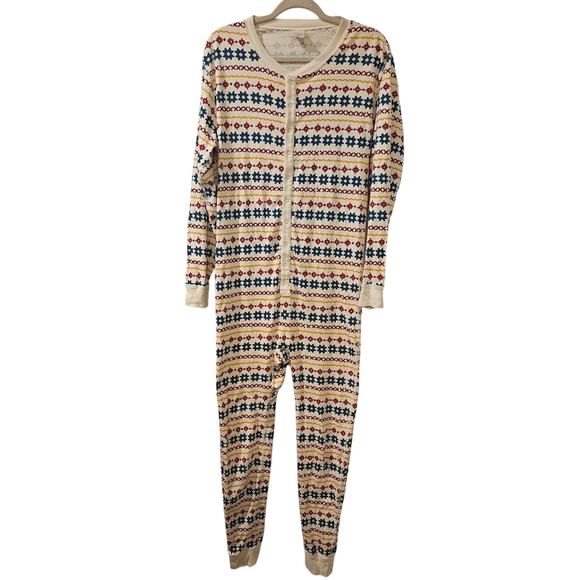 Hanna Andersson Adult Unisex Fair Isle Holiday Union Suit One Piece Pajamas Med - Picture 2 of 7